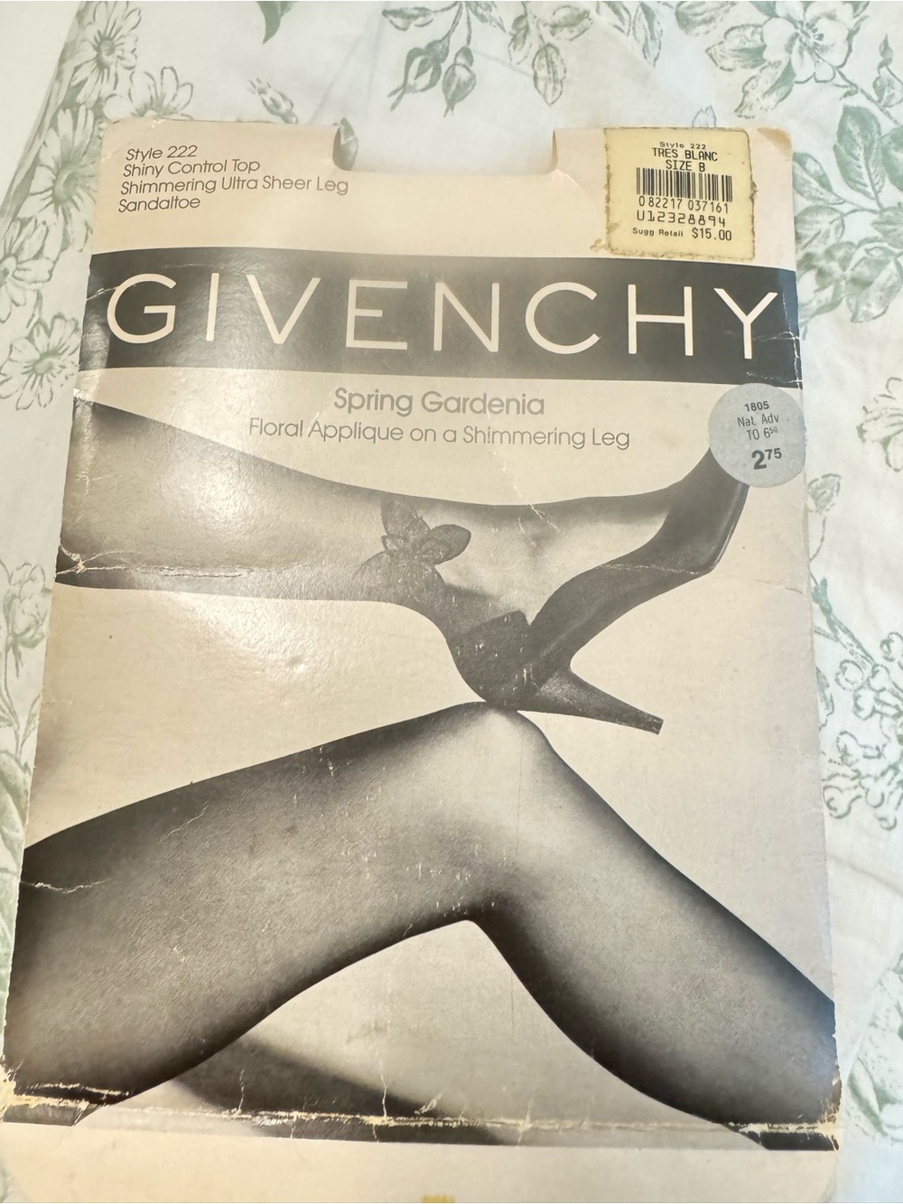 Vintage 1988 Givenchy white floral pantyhose size B